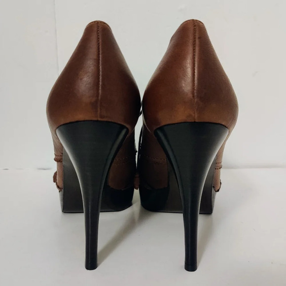 STUART WEITZMAN Leather Oxford Heel Booties 10 Brown Brogue Platform Lace-up New - Picture 4 of 14